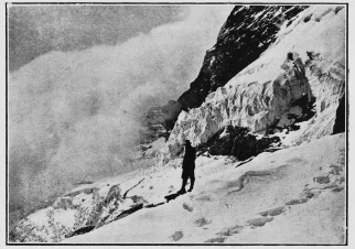 The cliff of ice over which Mr. Sloggett’s party must have precipitated if they had not been dashed into the Bergschrund.