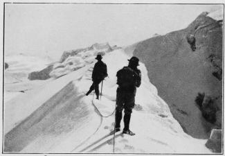 On the border of a crevasse above the snow line.