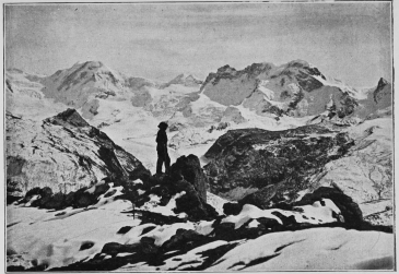 An outlook over rock and snow.