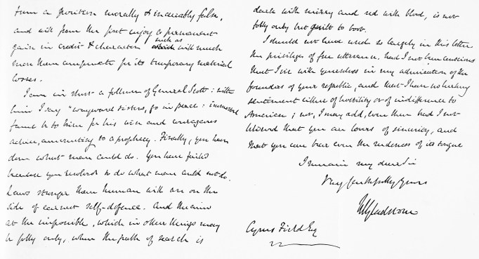 LAST TWO PAGES OF LETTER FROM MR. GLADSTONE, DATED NOVEMBER 27, 1862.