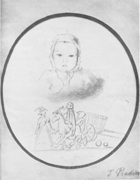 CLAIRE PRADIER AS A CHILD.  From an unpublished drawing by Pradier.