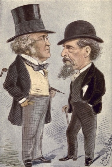 CARICATURE OF TWO GREAT VICTORIANS W. M. THACKERAY AND CHARLES DICKENS