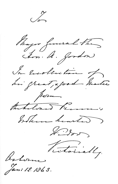 Inscription to General Sir A. Gordon in Queen Victoria’s Hand