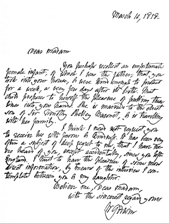 LETTER FROM WILLIAM GODWIN  I bought this letter one hundred years to a day after it had been written, for a sum which would have amazed its writer, and temporarily, at least, have relieved him of his financial difficulties.