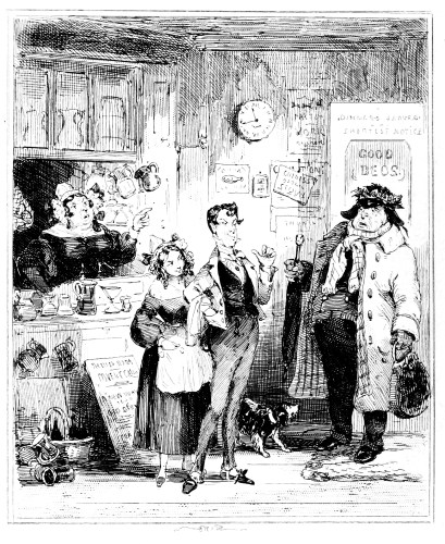 FRONTISPIECE. The Man with the Carpet Bag.  “In an instant the smile of the hostess turned to a frown, and, without further explanation, she exclaimed, looking over the bar at the same time at my unfortunate carpet-bag, ‘No, sir; we have no room; it won’t do here’.”