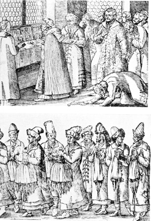 A CHURCH SERVICE, PROCESSION OF BOYARDS From 16th century contemporary prints, attributed to Jost Amman.