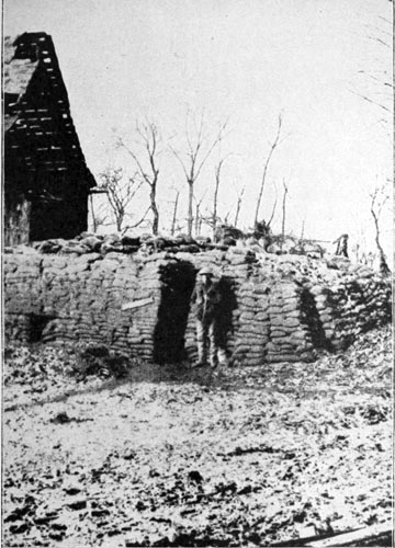 A cellar, protected by sand-bags, in the village of Hebuterne, used as a shelter by engineer officers