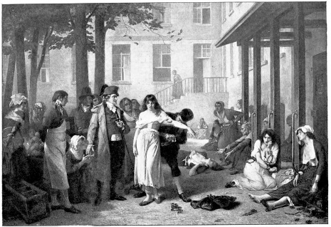 RELEASING PRISONERS AT LA SALPÊTRIÈRE, PARIS. DURING THE FRENCH REVOLUTION.  Photo by permission of Messrs. Goupil et Cie.  (From the Painting by Tony Robert-Fleury.)