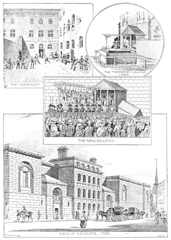 NEWGATE GAOL AT THE END OF THE EIGHTEENTH CENTURY.  (From Contemporary Engravings.)