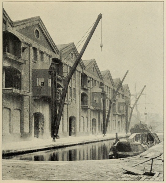 WAREHOUSES AND HYDRAULIC CRANES AT ELLESMERE PORT.