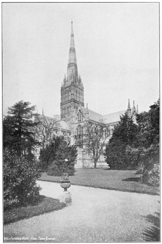 CATHEDRAL AT SALISBURY, WILTS, ENGLAND, FROM THE S. E.