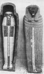 Image not availble: Fig 2. Coffins Nos. 3 b and 4 b Fig. 3. Coffin No. 1 a      Fig. 1. Coffin No. 1 b PLATE XVI Series of Coffins from Tomb No. 5