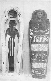 Image not availble: Fig 2. Coffins Nos. 3 b and 4 b Fig. 3. Coffin No. 1 a      Fig. 1. Coffin No. 1 b PLATE XVI Series of Coffins from Tomb No. 5