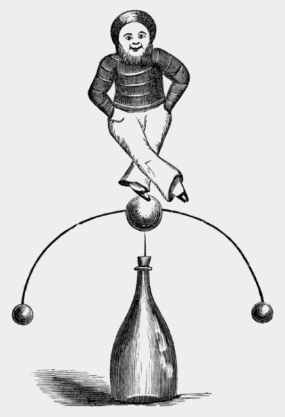 figure of a boy balanced atop a bottle