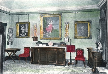 ROOM AT BRANTWOOD  SHOWING PICTURES OF THE BOY RUSKIN AND HIS PARENTS  FROM A PHOTOGRAPH