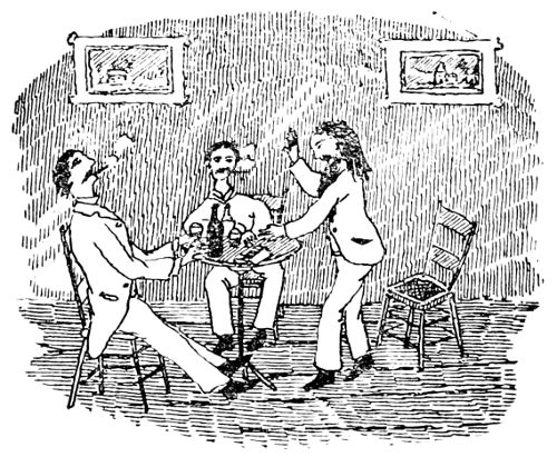 three men drinking, smoking