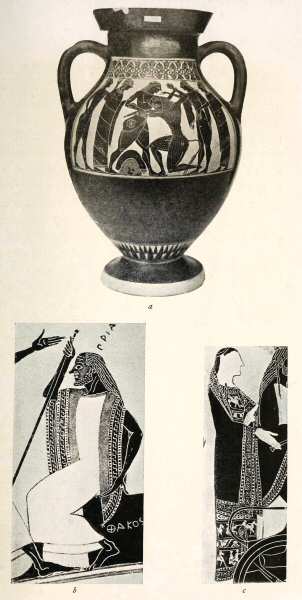 Illustration: (a) Vase—British Museum. (b and c)             Vase-paintings by Klitias and Ergotimos, Florence