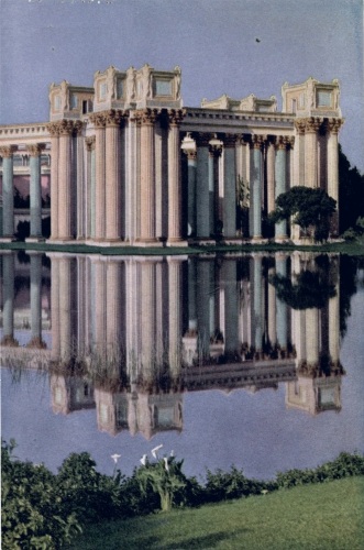 Colonnade of The Palace of Fine Arts reflected in the Lagoon.