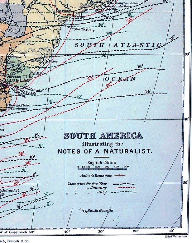 Map of South America: Lower-right quadrant