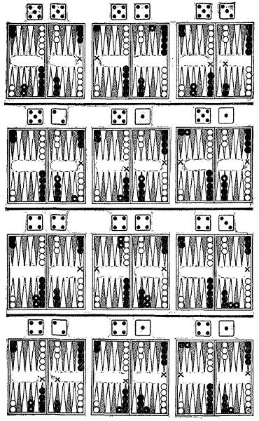 Backgammon boards showing the layouts described