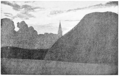 Image unavailable: VIEW OF SALISBURY SPIRE FROM THE RAMPARTS OF OLD SARUM.