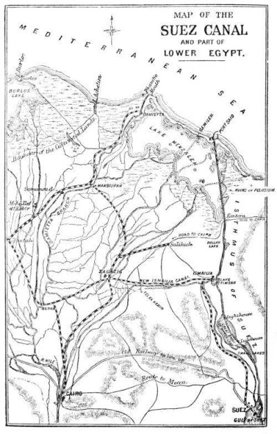 Map of Suez Canal and Lower Egypt.