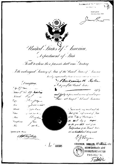 Passport given to Horst von der Goltz