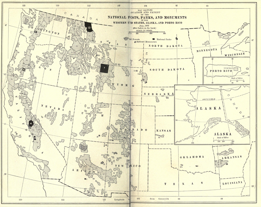 Map showing the National Forests, Parks, and Monuments of the United States