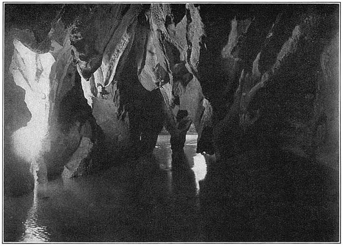 The subterranean river, Saint Paul’s Bay, Palawan taken by flashlight, looking toward the exit