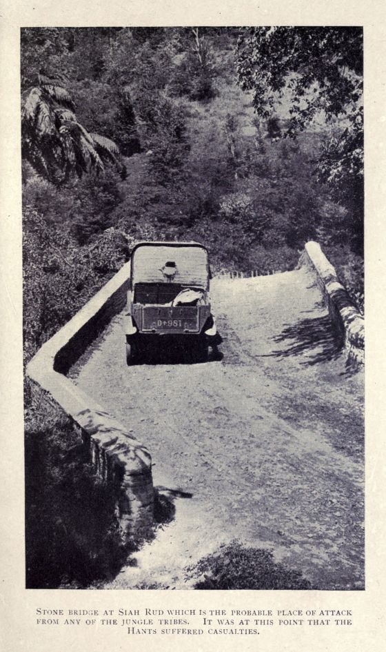 STONE BRIDGE AT SIAH RUD WHICH IS THE PROBABLE PLACE OF ATTACK FROM ANY OF THE JUNGLE TRIBES.  IT WAS AT THIS POINT THAT THE HANTS SUFFERED CASUALTIES.