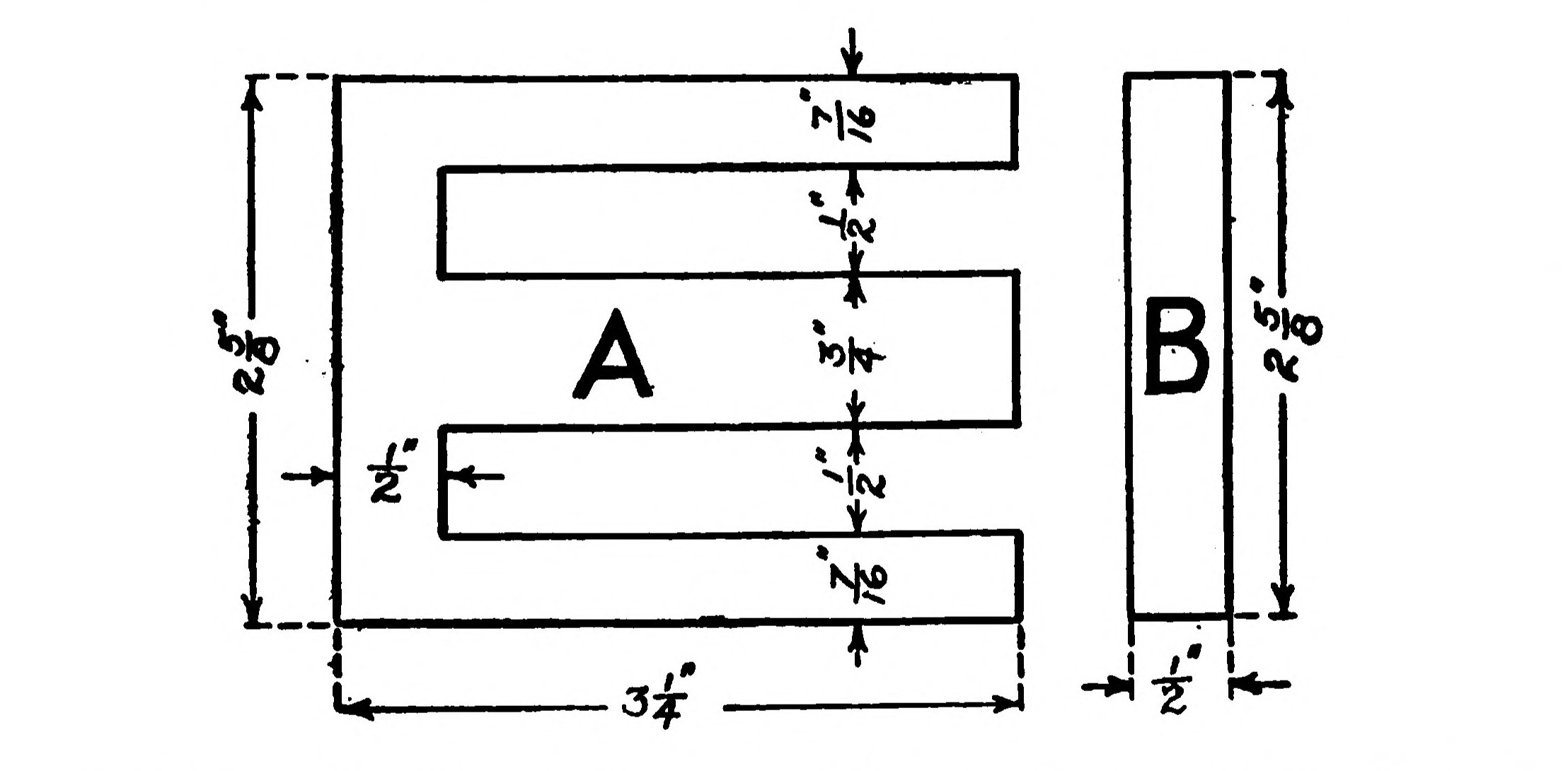 FIG. 58.—Details of the two different Pieces of Sheet Iron used in building up the Core.