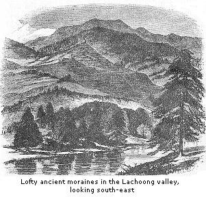 Lofty ancient moraines in the Lachoong valley, looking south-east