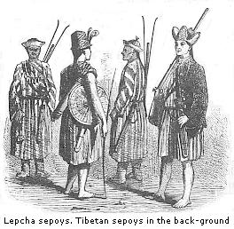 Lepcha sepoys. Tibetan sepoys in the back-ground.