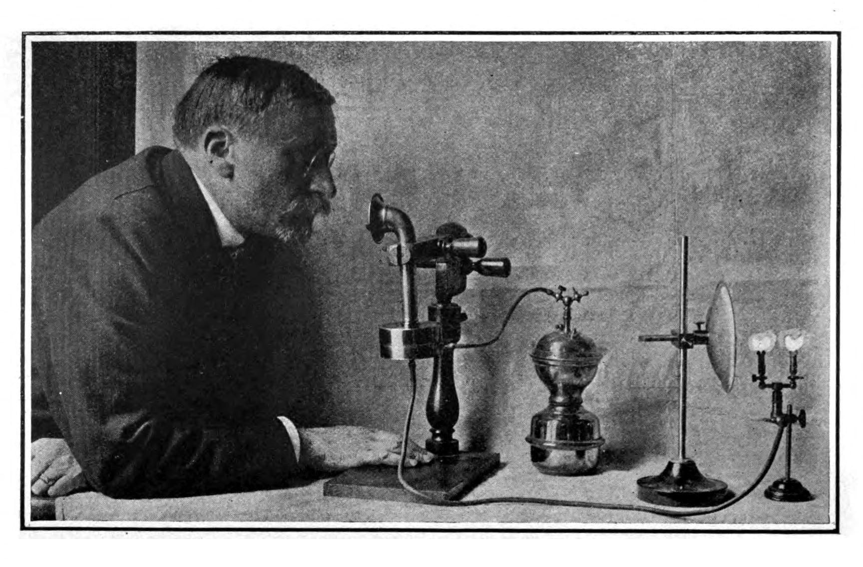 FIG. 135.—Photophone transmitting apparatus, using acetylene flame to furnish light.