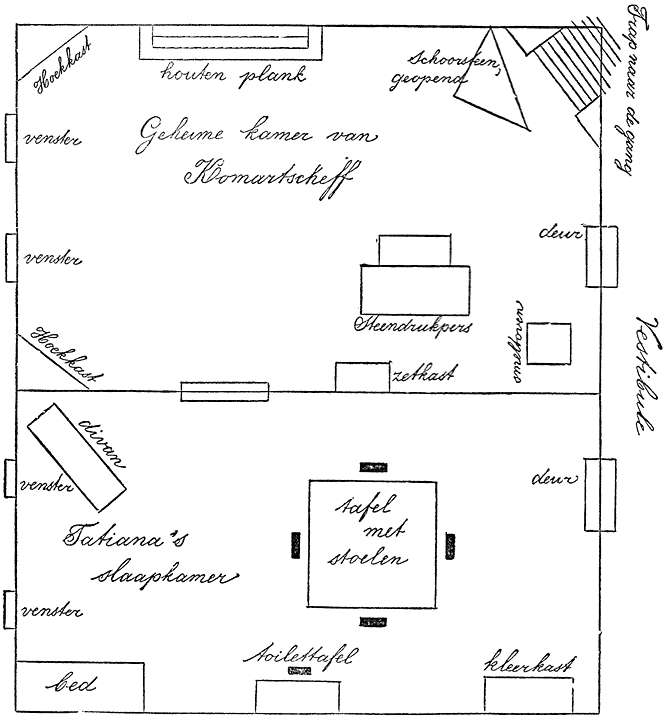 Plattegrond van het laboratorium van Gregor Komartscheff.