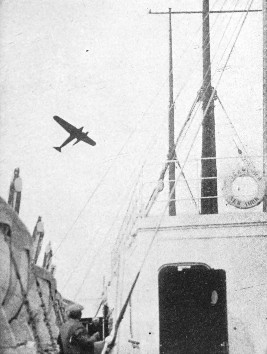 Photo of airplane silhouette taken from ship deck