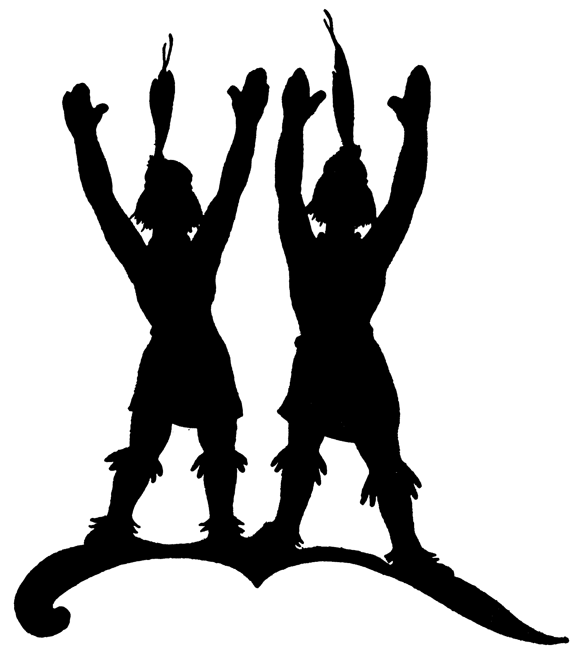 Twins with arms raised above their heads