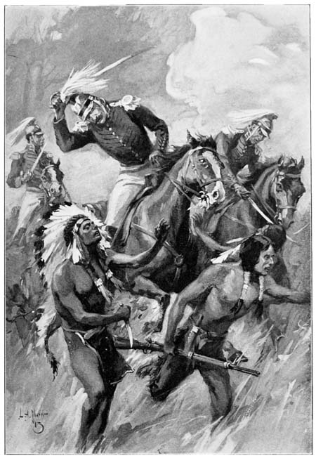 The Indians, panic-stricken at the sight of the oncoming troopers, broke and ran