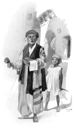 A child watches the crier ring his bell