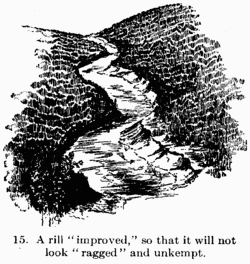 [Illustration: Fig. 15. A rill “improved,” so that it will not look “ragged” and unkempt.]