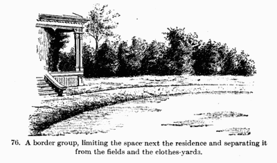 [Illustration: 76. A border group, limiting the space next the residence and separating it from the fields and the clothes-yards.]