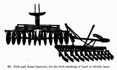 [Illustration: Fig. 86. Disk and Acme harrows, for the first working of hard or cloddy land.]