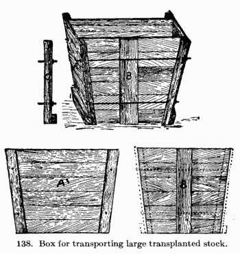 [Illustration: Fig. 138. Box for transporting large transplanted stock.]