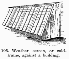 [Illustration: Fig. 195. Weather screen, or coldframe, against a building.]