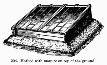 [Illustration: Fig. 204. Hotbed with manure on top of the ground.]