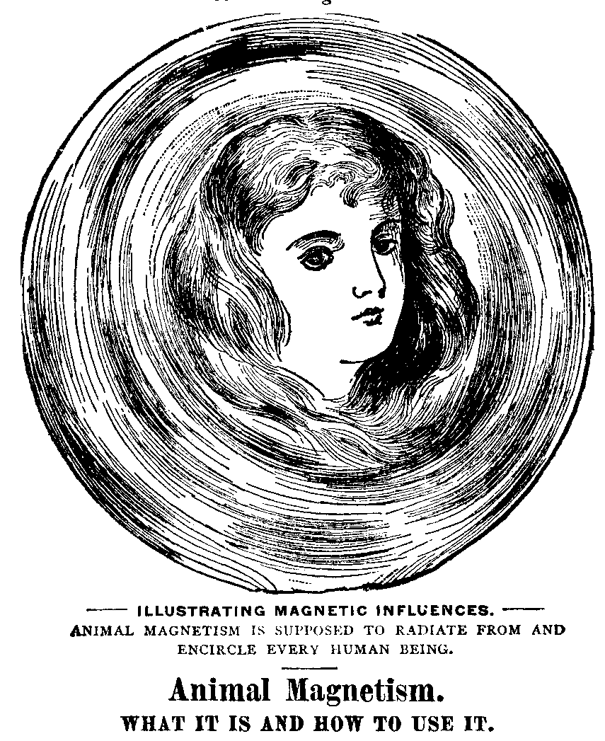 ILLUSTRATING MAGNETIC INFLUENCES. ANIMAL MAGNETISM IS SUPPOSED
TO RADIATE FROM AND ENCIRCLE EVERY HUMAN BEING