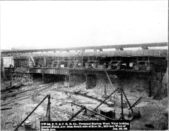 Plate XLIX, Fig. 2.— TW 84, P.T. & T.R.R. Co. Terminal Station West. View looking toward Ninth Ave. from South side of 31st St., 200 feet West of Ninth Ave. Jan. 28, 09.