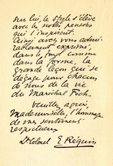 Page 2 of hand-written letter from Lt.-Colonel E. Rquin to Clara Laughlin.]
