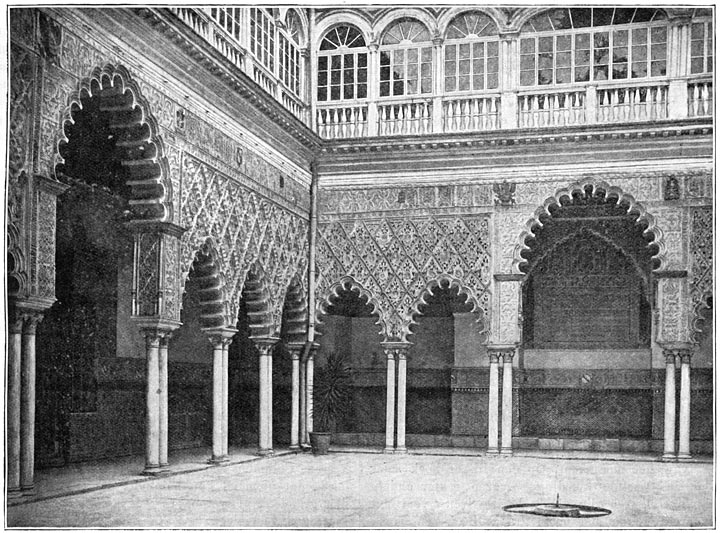 Het patio de los Leones in het Alcazar te Sevilla.