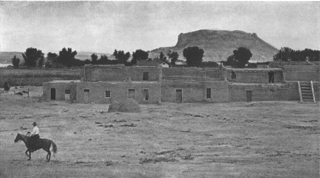 A view of part of San Ildefonso, New Mexico, showing the
famous Black Mesa in the background